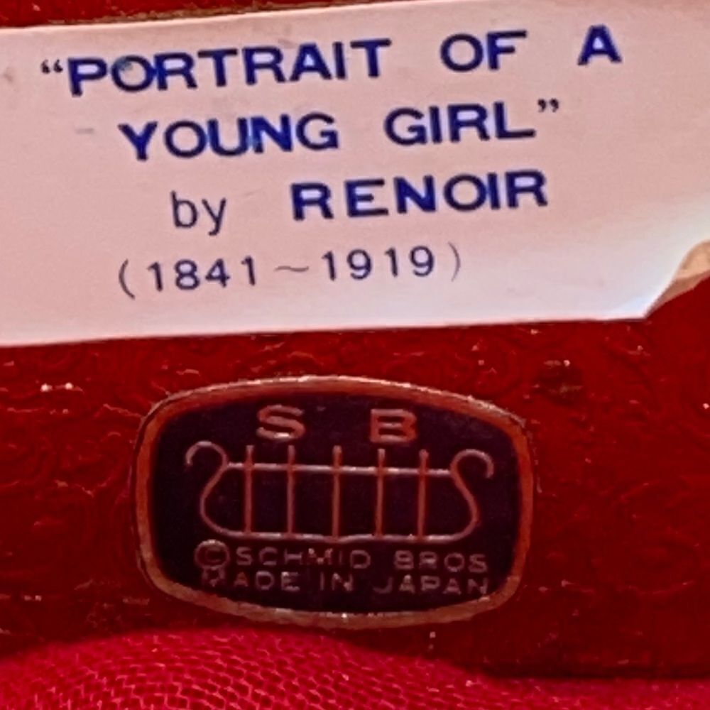 Small vintage red felt lined trinket box made by Schmid of Japan w/pic of girl - Picture 5 of 7